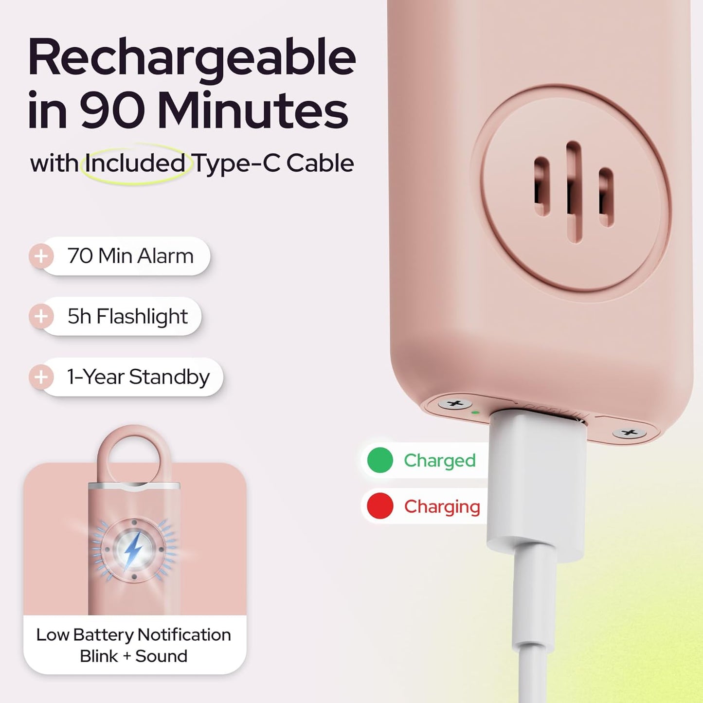 Personal Safety Alarm for Women Protection – 130dB Loud Panic Siren Rechargeable Keychain