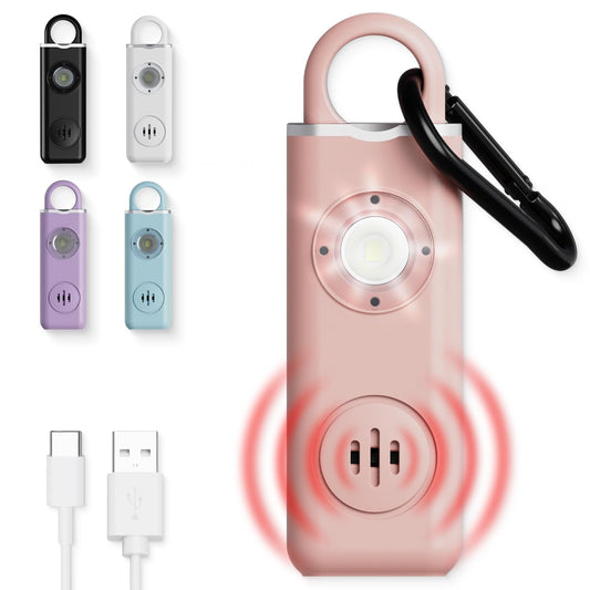 Personal Safety Alarm for Women Protection – 130dB Loud Panic Siren Rechargeable Keychain - LED Light, Carabiner Clip, Low Battery Alert, USB-C Charging Self Defense Alarm (Pink)